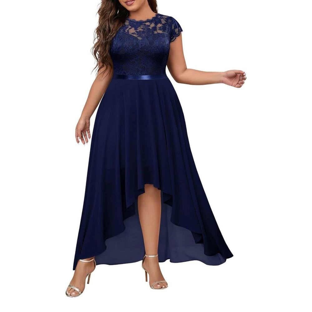 Elegant Navy Lace Plus Size‎ Bridesmaid Party Maxi Dress Size 2xl